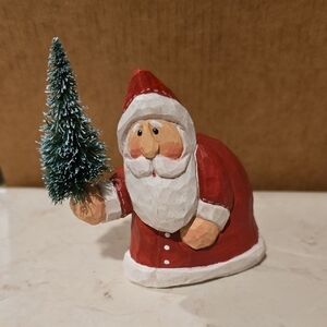 Vintage Resin Santa Figurine with Christmas Tree